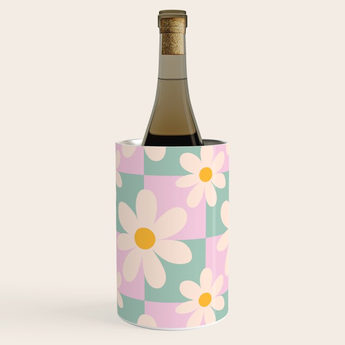 Daisy checkered pattern - Lilac and turquoise  Wine Chiller Gallery Image 2