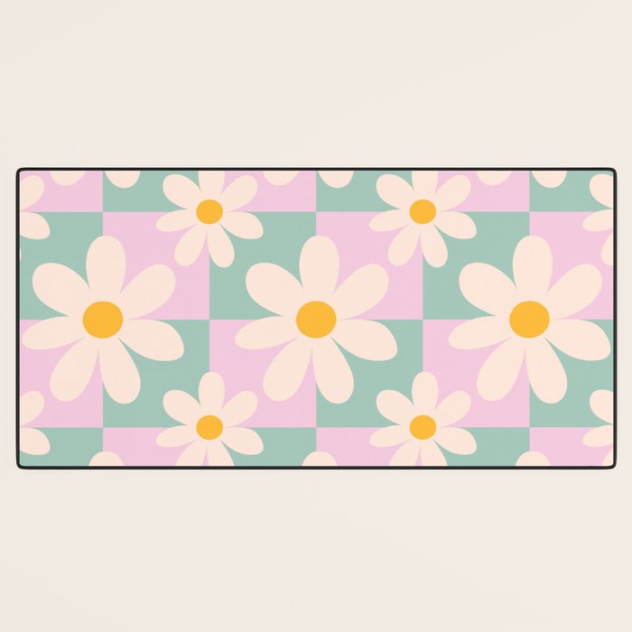 Daisy checkered pattern - Lilac and turquoise  Desk Mat Gallery Image 3