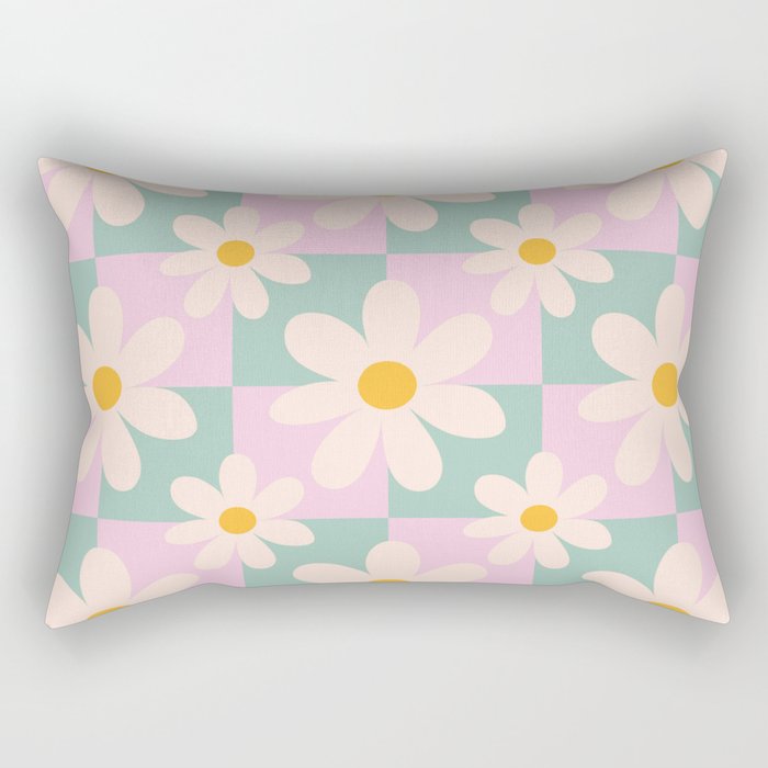 Daisy checkered pattern - Lilac and turquoise  Rectangular Pillow Gallery Image 2