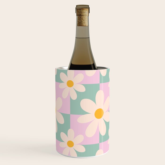 Daisy checkered pattern - Lilac and turquoise  Wine Chiller Gallery Image 3