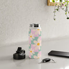 Daisy checkered pattern - Lilac and turquoise  Water Bottle Gallery Image 4