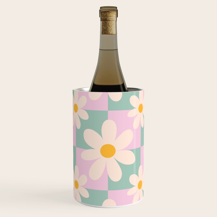 Daisy checkered pattern - Lilac and turquoise  Wine Chiller Gallery Image 1