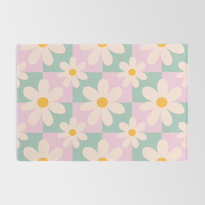 Daisy checkered pattern - Lilac and turquoise  Rug Gallery Image 2