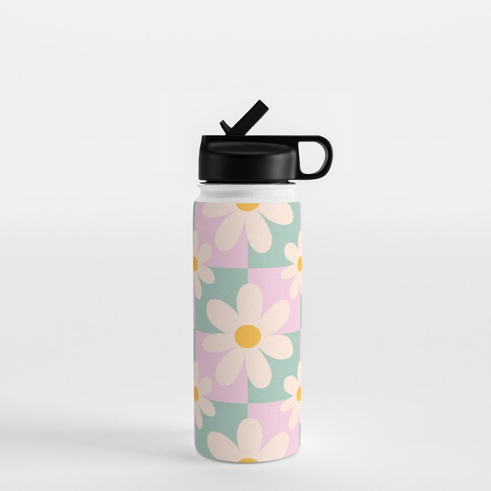 Daisy checkered pattern - Lilac and turquoise  Water Bottle Gallery Image 1