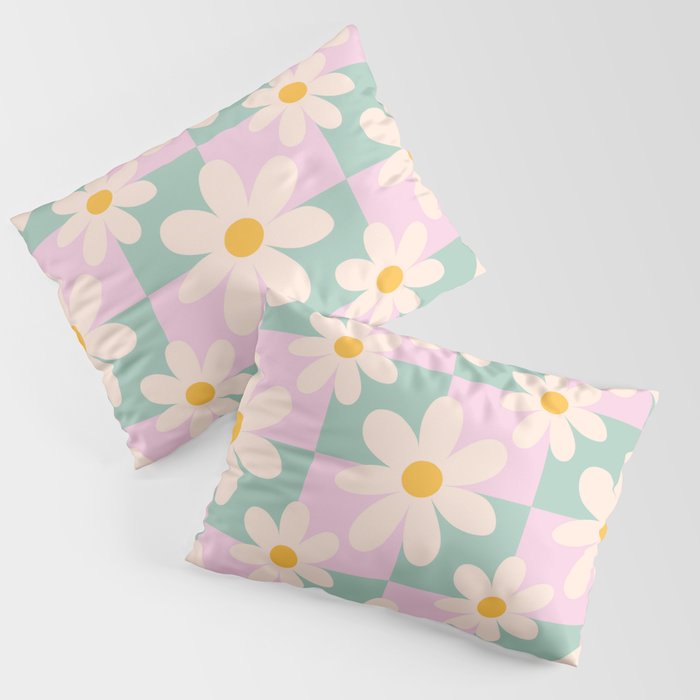 Daisy checkered pattern - Lilac and turquoise  Pillow Sham Gallery Image 3