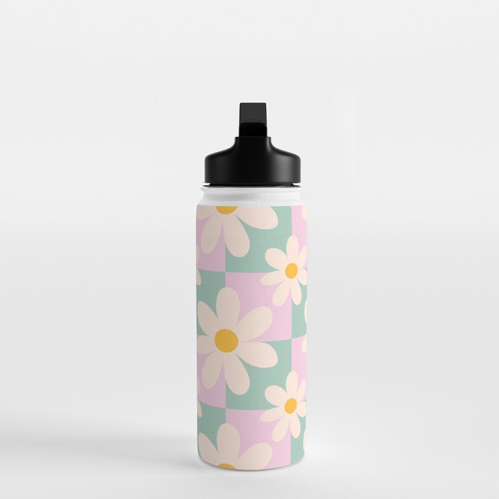 Daisy checkered pattern - Lilac and turquoise  Water Bottle Gallery Image 3