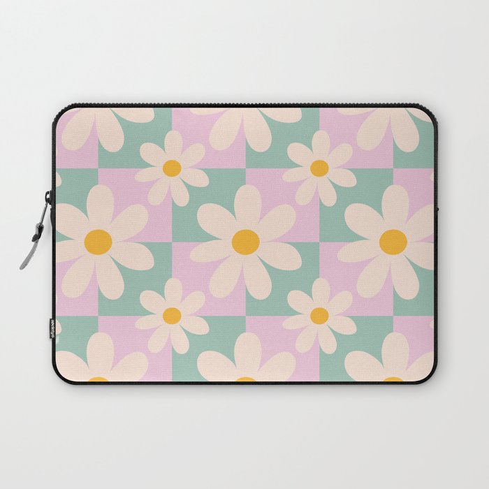 Daisy checkered pattern - Lilac and turquoise  Laptop Sleeve Gallery Image 1