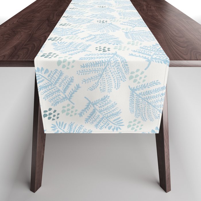 Winter & Woodsy Pine Trees in White & Blue Table Runner Gallery Image 1