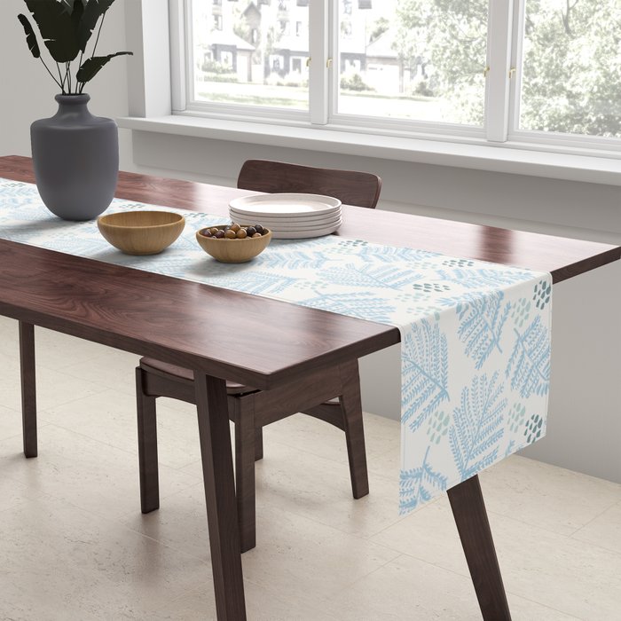 Winter & Woodsy Pine Trees in White & Blue Table Runner Gallery Image 2