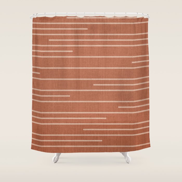 Geometric Art, Colorful Stripes, Terracotta Shower Curtain Gallery Image 1