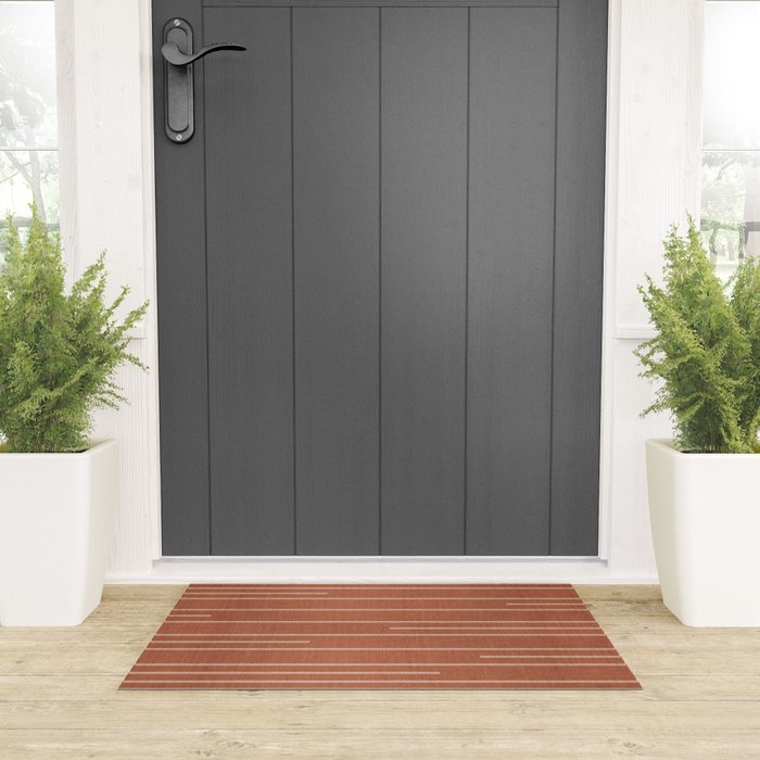 Geometric Art, Colorful Stripes, Terracotta Welcome Mat Gallery Image 3