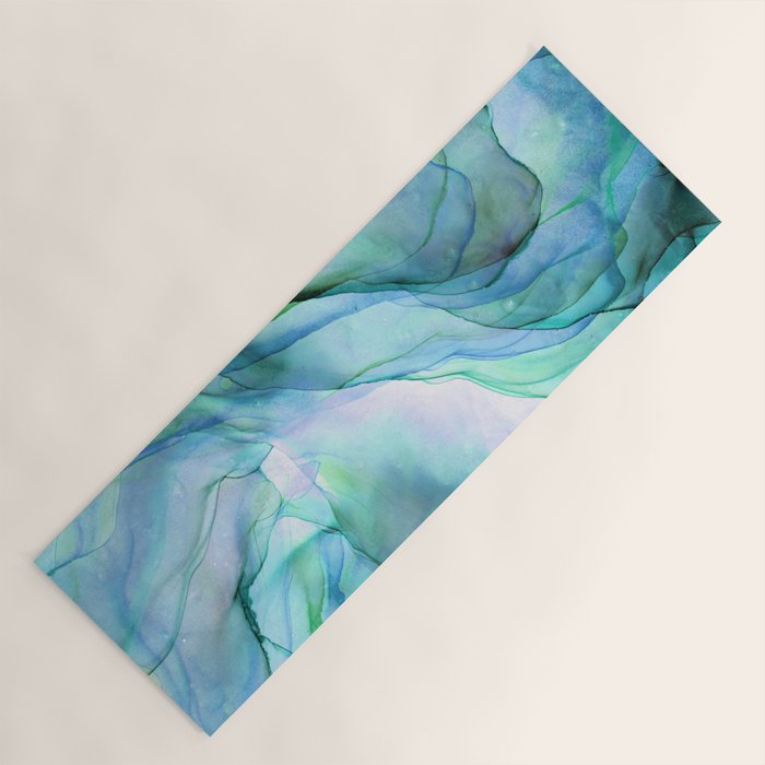 Aqua Turquoise Teal Abstract Ink Painting Yoga Mat Gallery Image 1