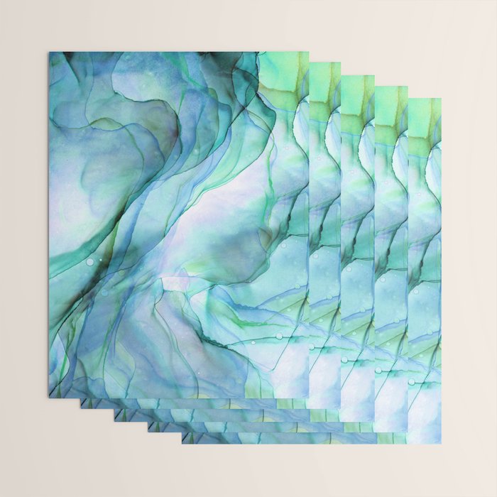 Aqua Turquoise Teal Abstract Ink Painting Wrapping Paper Gallery Image 3