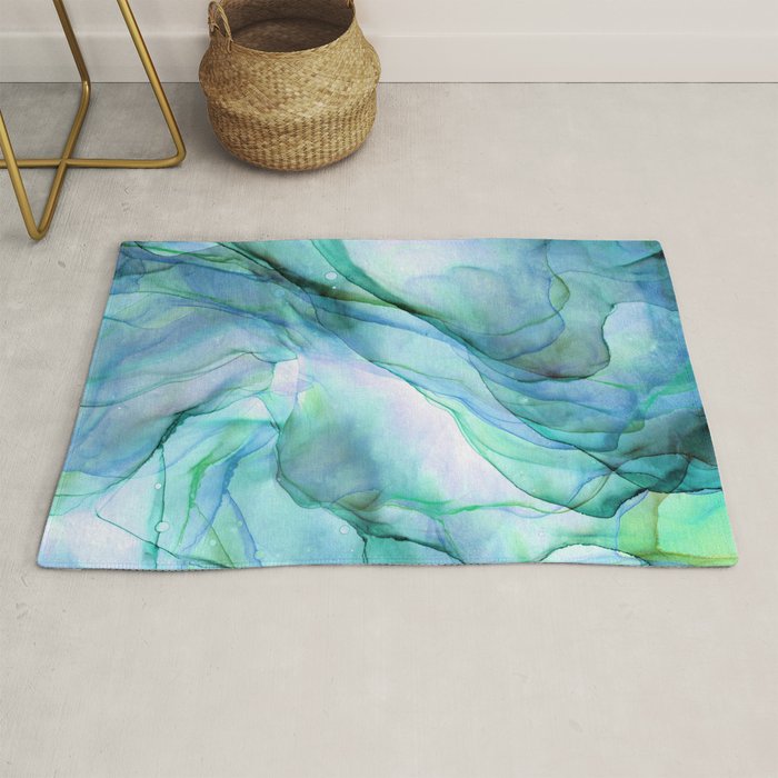 Aqua Turquoise Teal Abstract Ink Painting Rug Gallery Image 1