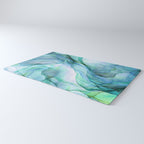 Aqua Turquoise Teal Abstract Ink Painting Rug Gallery Image 3