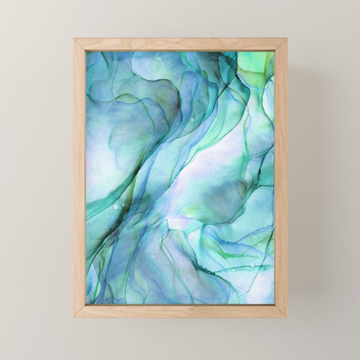 Aqua Turquoise Teal Abstract Ink Painting Mini Art Print Gallery Image 1