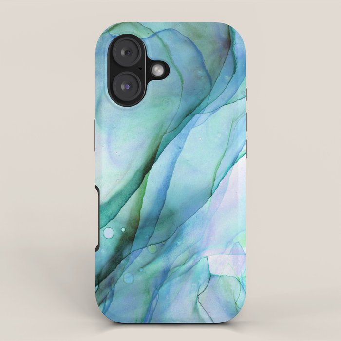 Aqua Turquoise Teal Abstract Ink Painting iPhone Case Gallery Image 1