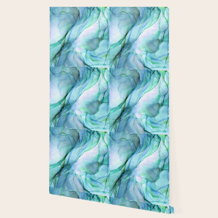 Aqua Turquoise Teal Abstract Ink Painting Wallpaper Gallery Image 2