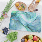 Aqua Turquoise Teal Abstract Ink Painting Cutting Board Gallery Image 2