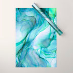 Aqua Turquoise Teal Abstract Ink Painting Wrapping Paper Gallery Image 1