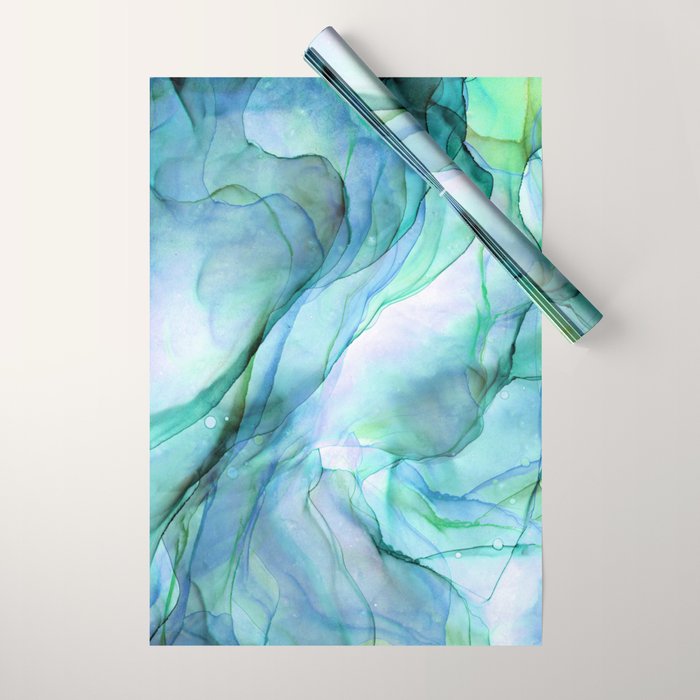 Aqua Turquoise Teal Abstract Ink Painting Wrapping Paper Gallery Image 1