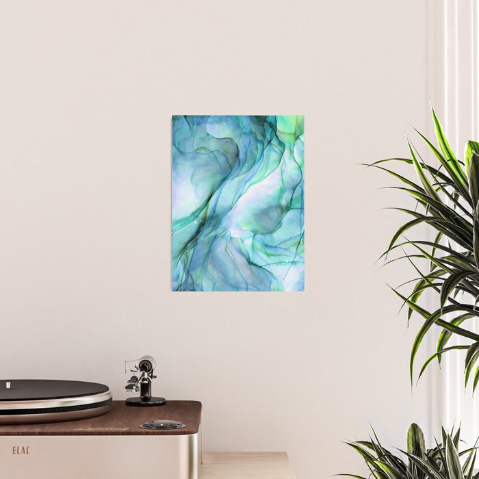 Aqua Turquoise Teal Abstract Ink Painting Poster Gallery Image 2