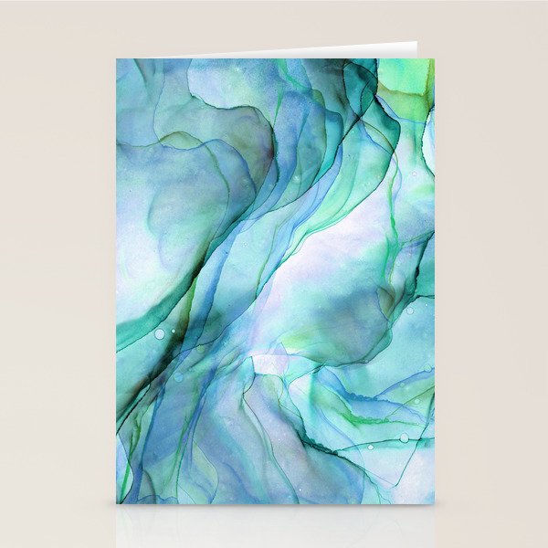 Aqua Turquoise Teal Abstract Ink Painting Stationery Card Gallery Image 2