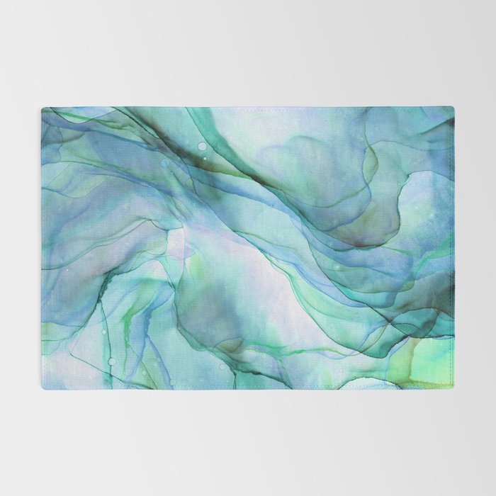 Aqua Turquoise Teal Abstract Ink Painting Rug Gallery Image 2