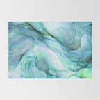 Aqua Turquoise Teal Abstract Ink Painting Rug Gallery Image 2