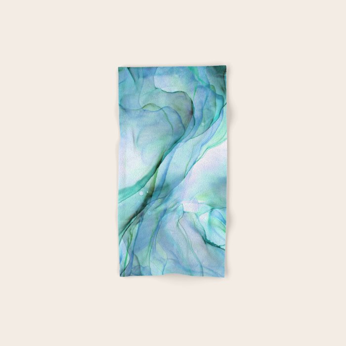 Aqua Turquoise Teal Abstract Ink Painting Bath Towel Gallery Image 1