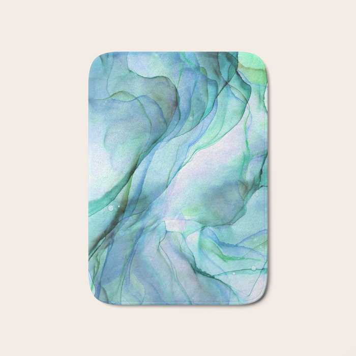 Aqua Turquoise Teal Abstract Ink Painting Bath Mat Gallery Image 1