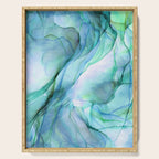 Aqua Turquoise Teal Abstract Ink Painting Serving Tray Gallery Image 1