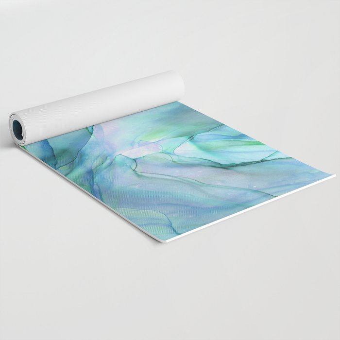 Aqua Turquoise Teal Abstract Ink Painting Yoga Mat Gallery Image 2