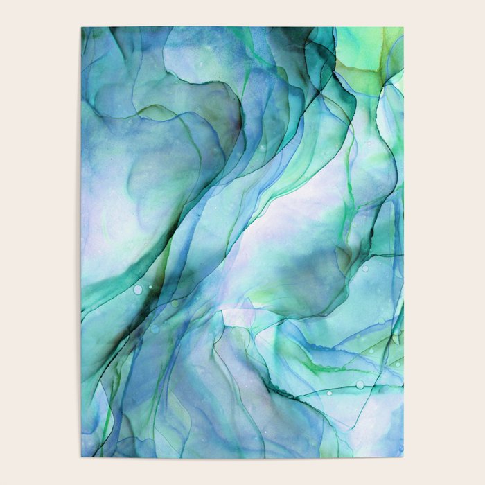 Aqua Turquoise Teal Abstract Ink Painting Poster Gallery Image 1
