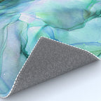 Aqua Turquoise Teal Abstract Ink Painting Rug Gallery Image 4