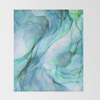 Aqua Turquoise Teal Abstract Ink Painting Throw Blanket Gallery Image 2