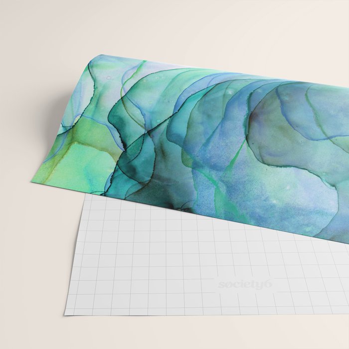 Aqua Turquoise Teal Abstract Ink Painting Wrapping Paper Gallery Image 2