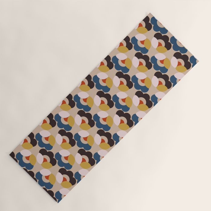Mod Retro Floral Geometry in Navy Brown and Gold Yoga Mat Gallery Image 1