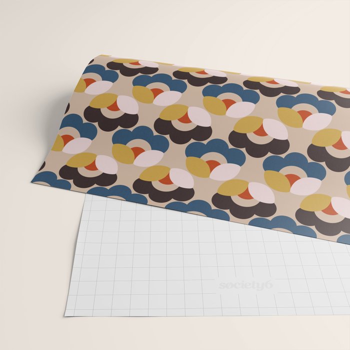 Mod Retro Floral Geometry in Navy Brown and Gold Wrapping Paper Gallery Image 2