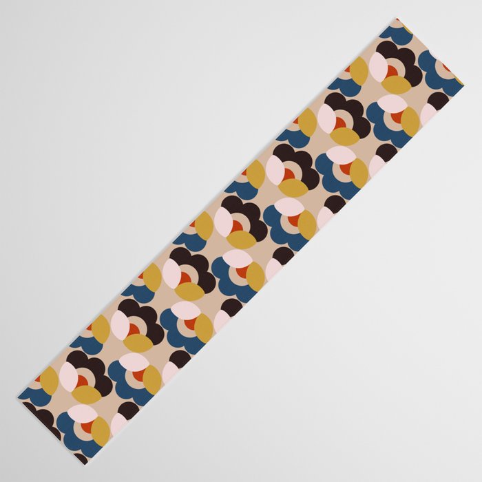 Mod Retro Floral Geometry in Navy Brown and Gold Table Runner Gallery Image 3
