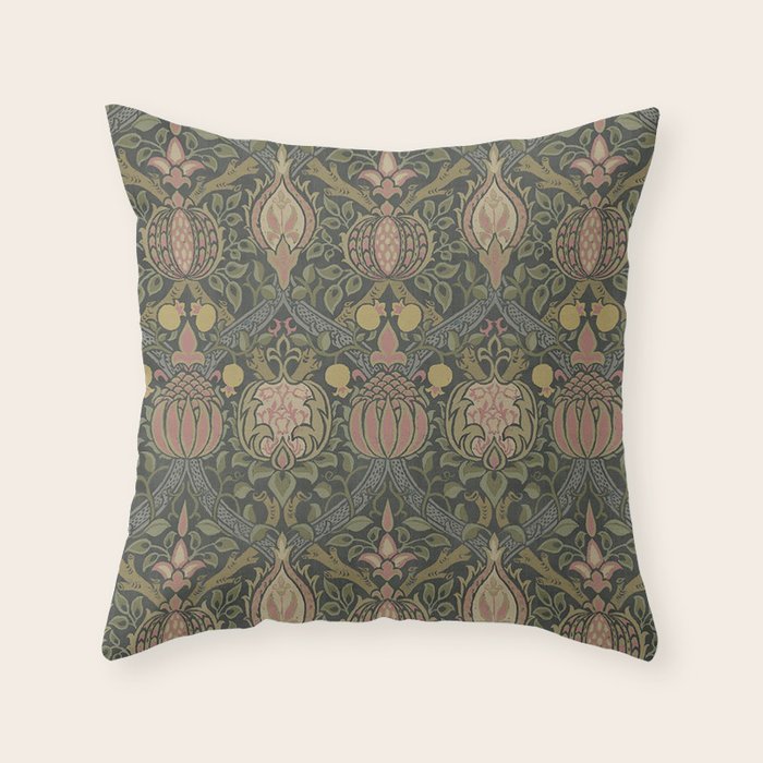 William Morris Granada Pomegranate Green  Throw Pillow Gallery Image 6