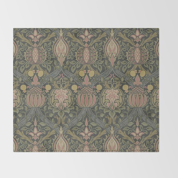 William Morris Granada Pomegranate Green  Throw Blanket Gallery Image 2