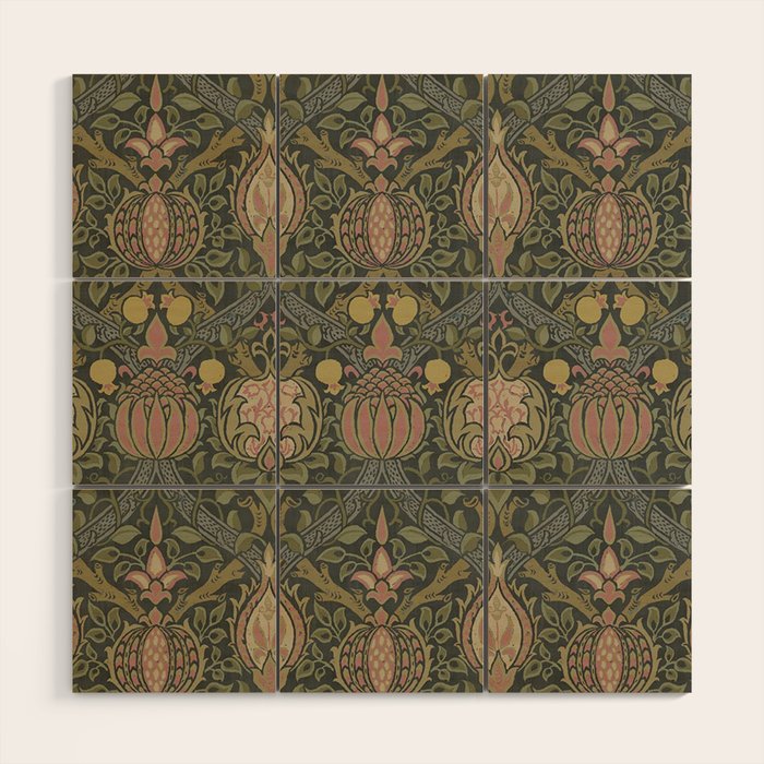 William Morris Granada Pomegranate Green  Wood Wall Art Gallery Image 1