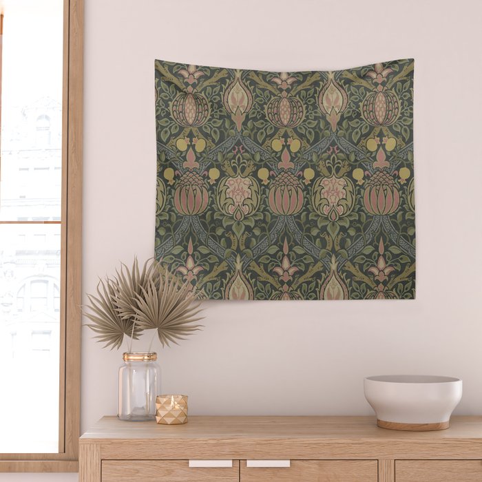 William Morris Granada Pomegranate Green  Wall Tapestry Gallery Image 2