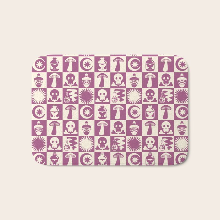 Potions and Spooky Things Checkerboard Pattern Bath Mat Gallery Image 1