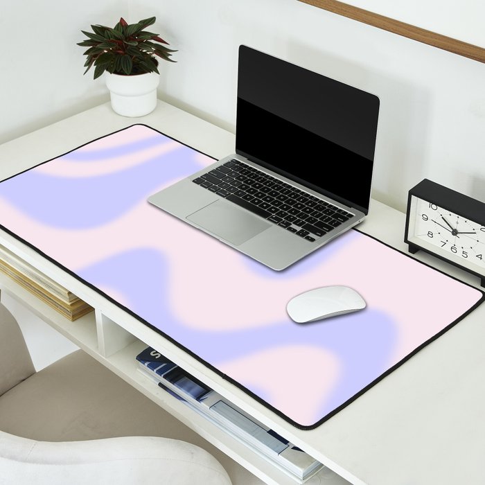 Dreamy Retro Liquid Swirl Contemporary Abstract 2 in Pastel Lavender and Pale Pink Desk Mat Gallery Image 2