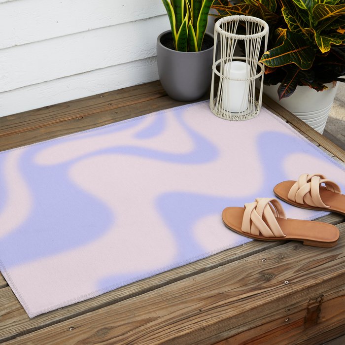 Dreamy Retro Liquid Swirl Contemporary Abstract 2 in Pastel Lavender and Pale Pink Outdoor Rug Gallery Image 2