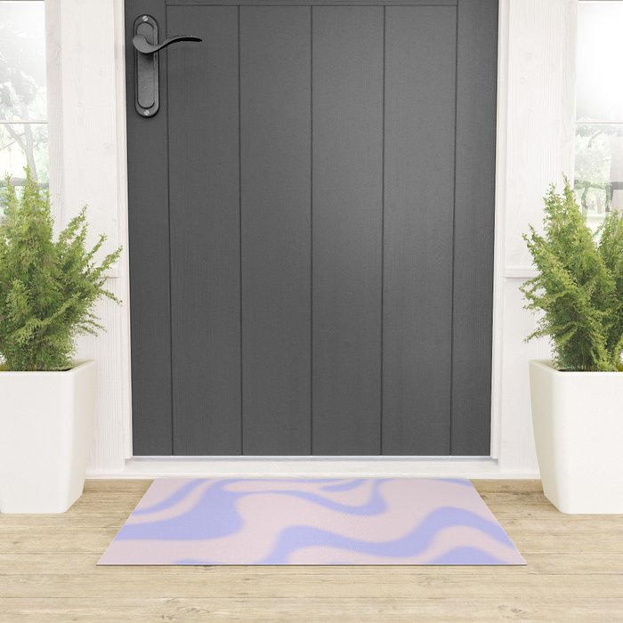 Dreamy Retro Liquid Swirl Contemporary Abstract 2 in Pastel Lavender and Pale Pink Welcome Mat Gallery Image 3
