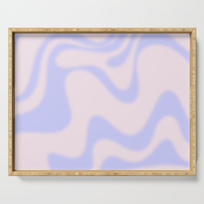 Dreamy Retro Liquid Swirl Contemporary Abstract 2 in Pastel Lavender and Pale Pink Serving Tray Gallery Image 1