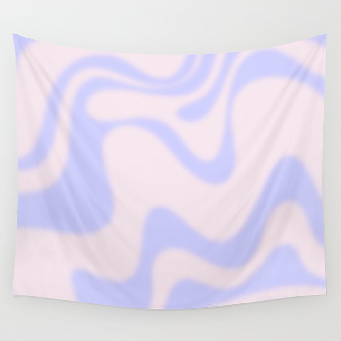 Dreamy Retro Liquid Swirl Contemporary Abstract 2 in Pastel Lavender and Pale Pink Wall Tapestry Gallery Image 4